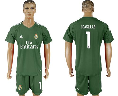 Real Madrid #1 I Casillas Green Goalkeeper Soccer Club Jersey